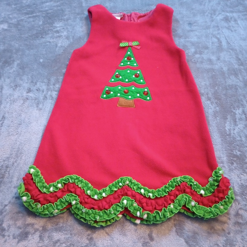 Bonnie Jean Christmas Dress Youth Girls Size 5 Red Ruffles Felt‎ Tree Trim Cute